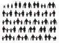 People ages and family persons symbol icons. Full family with kids and parents, seniors. Single parent with child pictogram. Woman Royalty Free Stock Photo