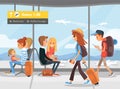 People in the airport terminal.Passengers at airport hall gate with baggage waiting for flight Royalty Free Stock Photo