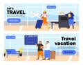 People in airport vector banner