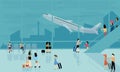 People at airport vector travel activities illustration