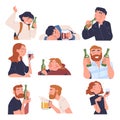 People with Alcohol Drink and Beverage Vector Set Royalty Free Stock Photo