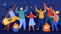 People of all ages and backgrounds holding hands and swaying to the beat of drums around a lively freedom bonfire united Royalty Free Stock Photo