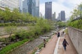 People along the Cheonggyecheon Stream in Seoul