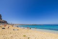 People on Amadores beach in Atlantic Ocean of Gran Canaria on hot summer sunny day. Gran Canaria. Royalty Free Stock Photo