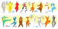 People in animal costume vector illustration set, cartoon flat group of adult characters wearing cute animalistic Royalty Free Stock Photo