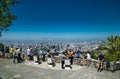 People at anoramic view on Cerro San Cristobal hill in Santiago, Chile