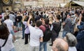 People around the Prague Clock Tower at the Old Town Square, June 16, 2019