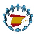 People around Spain map flag Royalty Free Stock Photo