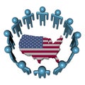 People around USA map flag Royalty Free Stock Photo