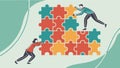 People Assembling Jigsaw Puzzle Teamwork Collaboration Vector, vector design Generative AI Royalty Free Stock Photo