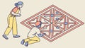 People Assembling Large Geometric Puzzle, vector design Generative AI Royalty Free Stock Photo