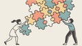 People Assembling Puzzle Pieces, Teamwork, Problem-Solving, and Unity, vector design Generative AI Royalty Free Stock Photo