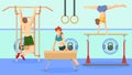 People athlete in gym workout with sport equipment vector illustration. Royalty Free Stock Photo