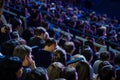 People attend business conference in congress hall