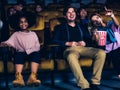 People audience watching movie in cinema theater. Royalty Free Stock Photo