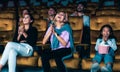 People audience watching movie in cinema theater. Royalty Free Stock Photo