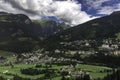 Village of the Austrian Alps while traveling by train, train trip series