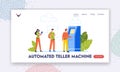 People at Automated Teller Machine Landing Page Template. Atm Banking Services. Male and Female Clients at Bank Royalty Free Stock Photo