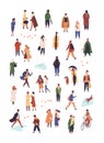 People in autumn apparel flat vector characters set. Young women and men wearing warm trendy fall season clothing