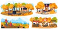 People in autumn park outdoor, hiking in fall nature, autumn market set of vector illustration. Entertainment outside Royalty Free Stock Photo