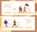 People autumn walk motivation header banner set