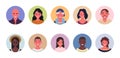 People avatar bundle set. User portraits in circles. Different human face icons. Male and female characters. Smiling men and women