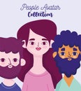 People avatar collection, young woman and bearded men together