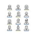 People avatar line style icons set on white background.