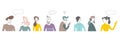 People avatar vector icon set.Bright people portraits - young men and women.Talking people with speech bubbles above,chat,supervis