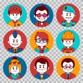 People avatars collection.Professions vector flat icons.Soldier, businessman, manager, showman, tennis player, financier
