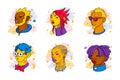 People avatars. Employee person face, business team diverse portrait, head, user characters, man, woman. Bright hair