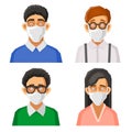 People Avatars with Protective Masks Set. Prevention of Coronavirus Infection. Vector