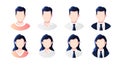 People avatars set. Businessman, office worker in suit. Profile picture icons. Male and female faces. Cute cartoon modern simple