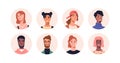 People avatars set. Diverse men and women head portraits. Happy users in circles. Different round face profiles with Royalty Free Stock Photo