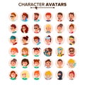 People Avatars Set Vector. Default Character Avatar Placeholder. Face, Emotions. Flat, Cartoon, Comic Art Flat Isolated Royalty Free Stock Photo