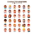 People Avatars Set Vector. Face, Emotions. Default Character Avatar Placeholder. Flat, Cartoon, Comic Art Flat Isolated Royalty Free Stock Photo