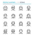 People avatars thin line icon set. Editable stroke.