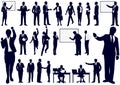 Set Of Businesspeople Vector Silhouettes In Action.