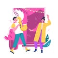 People on backyard musical party vector illustration. Man playing the saxophone, woman dancing outdoor. Cartoon flat Royalty Free Stock Photo