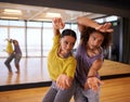 People, ballet and dance practice in studio, performance and training together for rehearsal. Partners, competitive and Royalty Free Stock Photo