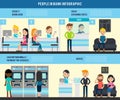 People In Bank Flat Infographic Template
