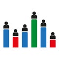 People bar chart. Colorful data visualization. Demographic analysis icon. Statistical vector graphic.