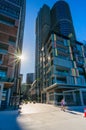 People at Barangaroo precinct walking early in the morning