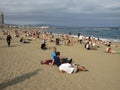 People at Barceloneta Beach in Barcelona Spain