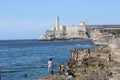 People bathing and the Castle of the Royal Force, Havana Royalty Free Stock Photo