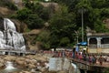 People bathing kutralam waterfalls in India, Tamil Nadu, Kutralam.