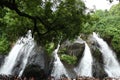 People bathing kutralam waterfalls in India, Tamil Nadu, Kutralam.