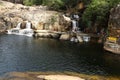 People bathing kutralam waterfalls in India, Tamil Nadu, Kutralam.