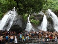 People bathing kutralam waterfalls in India, Tamil Nadu, Kutralam.