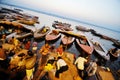 People bathing and performing religious rituals